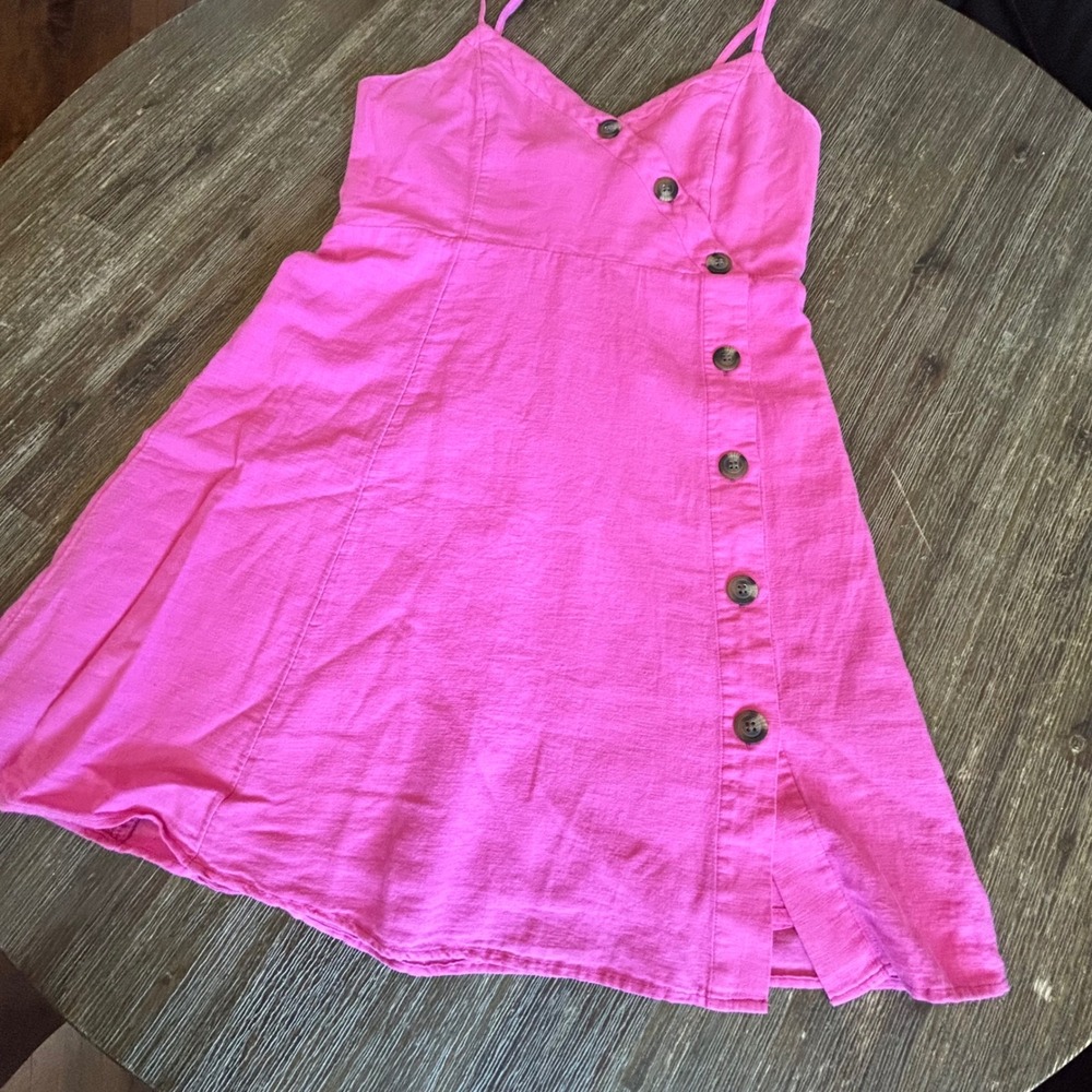 American Eagle Sun Dress Womens Small Pink Excellent Linen Blend Smocked Back